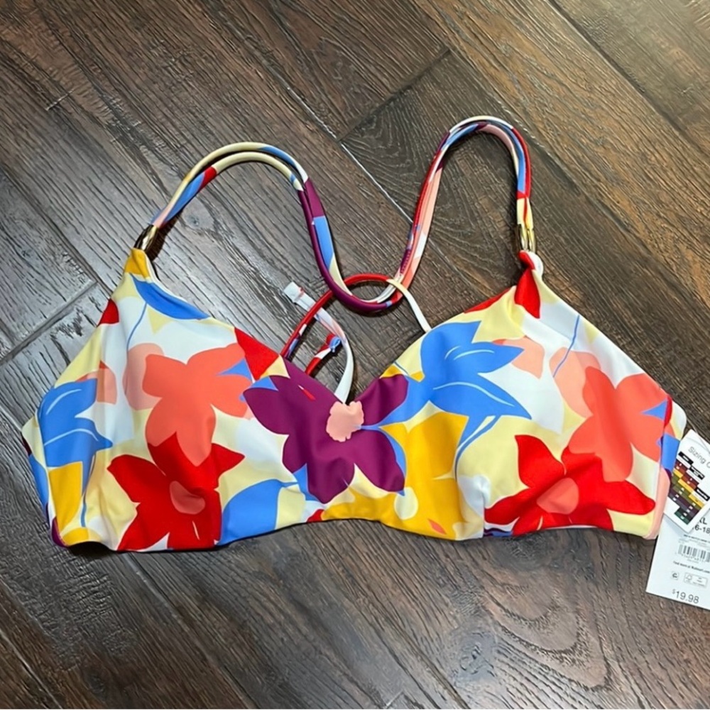 Time and Tru Floral Bikini Top - Red, Yellow, Purple - Picture 5 of 11